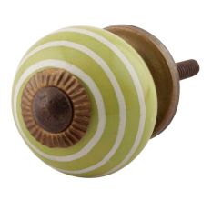 Lime Green Striped Small Ceramic Cabinet Knobs